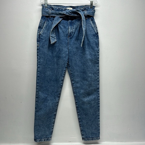 Sezane Austin Jeans Denim Trousers Belted Tie Waist Paperbag Blue Size 38 US 6 - Picture 2 of 9